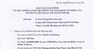 Phó tổng giám đốc công ty CP bất động sản Thế Kỷ “bán chui” 19.900 cổ phiếu CRE