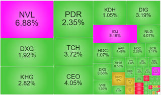 Hôm nay, cổ phiếu bất động sản CII, NVL, CEO, PDR, TCH, VCG...đồng loạt tăng mạnh