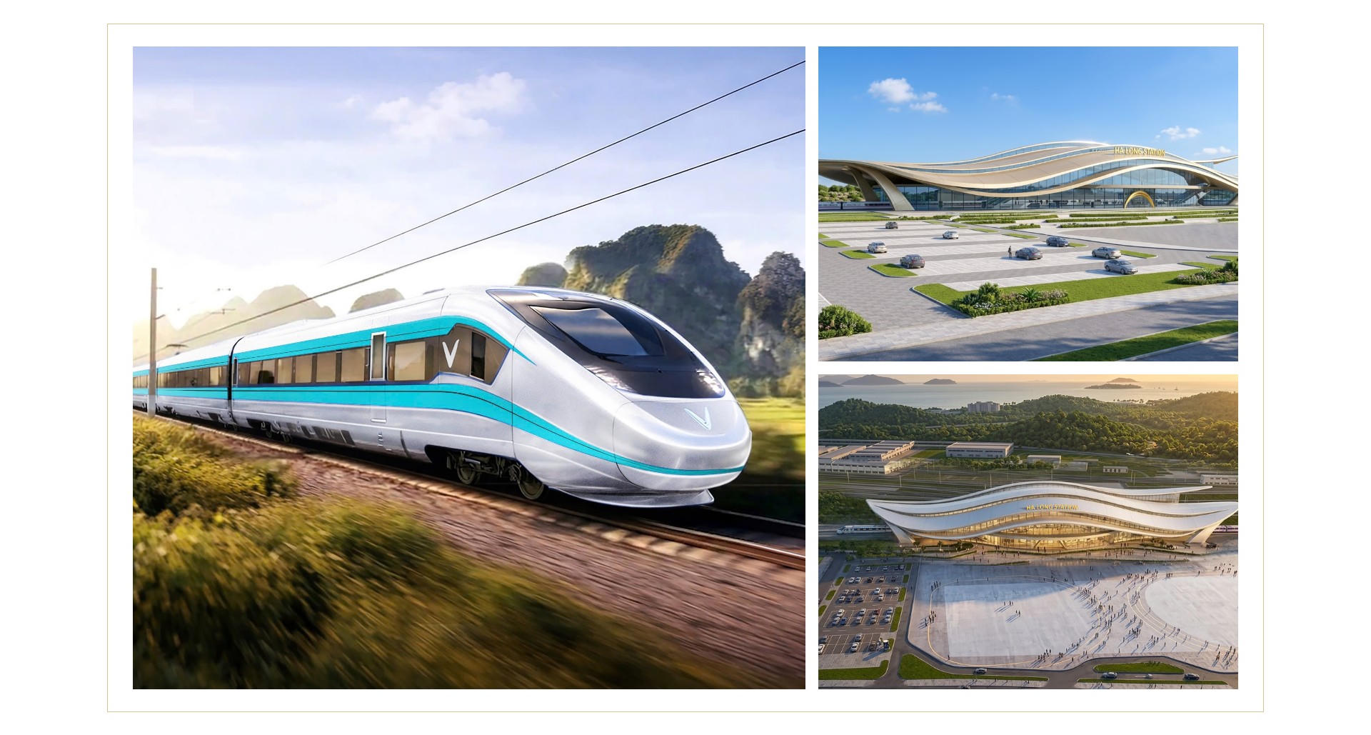 Phối cảnh tàu cao tốc và ga Hạ Long trên tuyến đường sắt tốc độ cao Hà Nội - Quảng Ninh