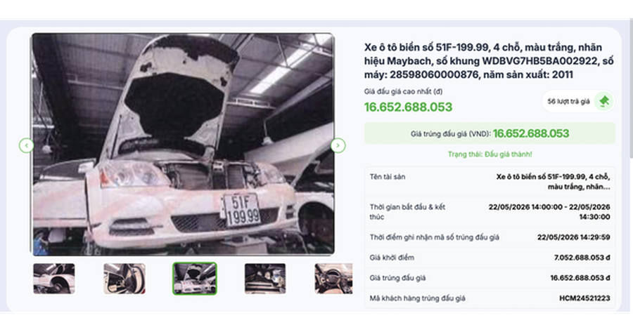 Maybach biển 51F-199.99 chốt 16,652 tỉ đồng sau 56 lượt trả giá