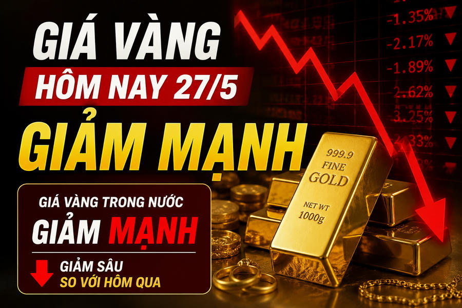 Giá vàng trưa ngày 27/5: Vàng miếng SJC, vàng nhẫn trơn giảm rất mạnh
