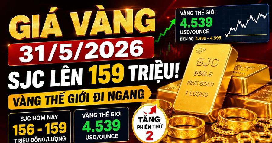 Giá vàng hôm nay 31/5: SJC lên 159 triệu đồng/lượng