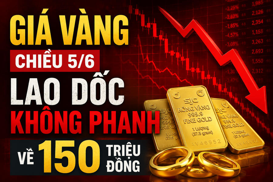 Giá vàng chiều hôm nay 5/6 biến động mạnh: SJC rơi tự do, thủng 150 triệu đồng/lượng