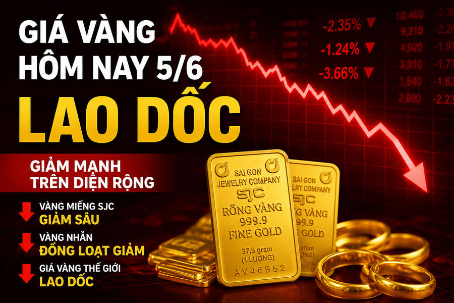 Giá vàng hôm nay 5/6/2026 giảm hơn 2 triệu đồng/lượng
