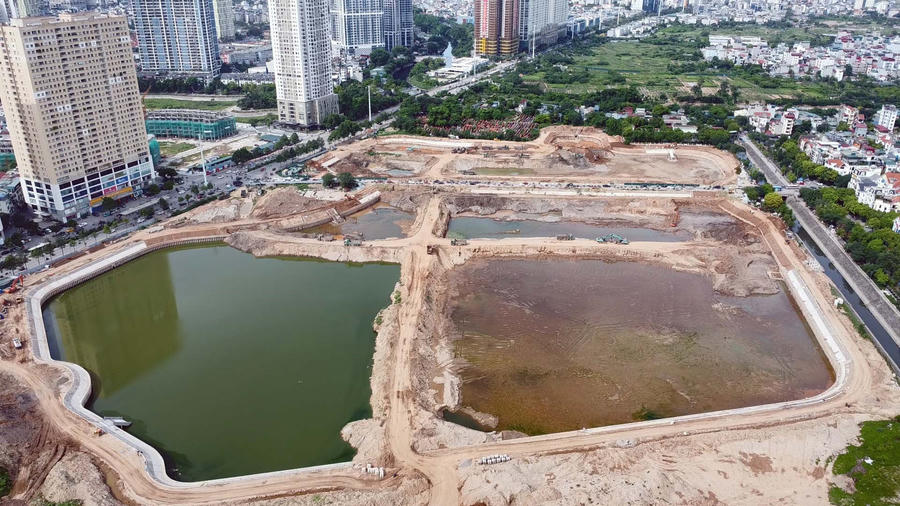 Ngắm toàn cảnh dự án Hồ điều hòa Mễ Trì (Đồng Bông 2) sắp hoàn thành