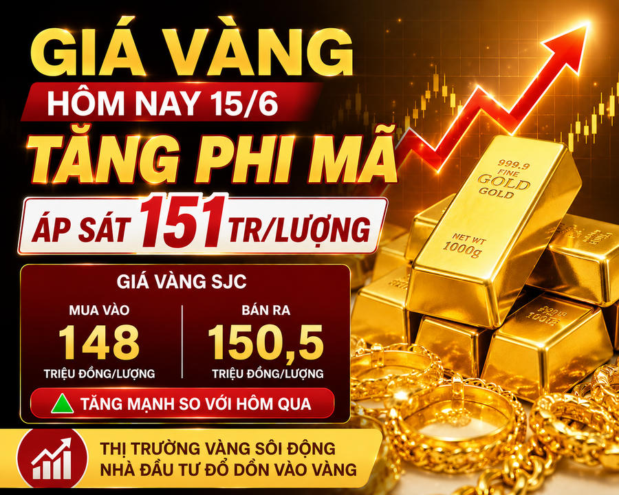 Chốt giá vàng hôm nay 15/6: SJC áp sát mốc 151 triệu đồng/lượng