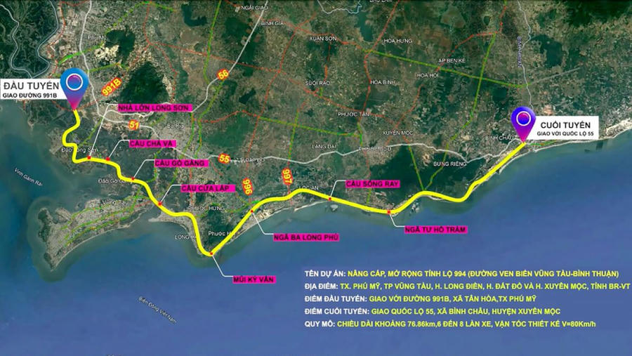 Tuyến đường ven biển ĐT.994 dài gần 77km có chuyển động mới